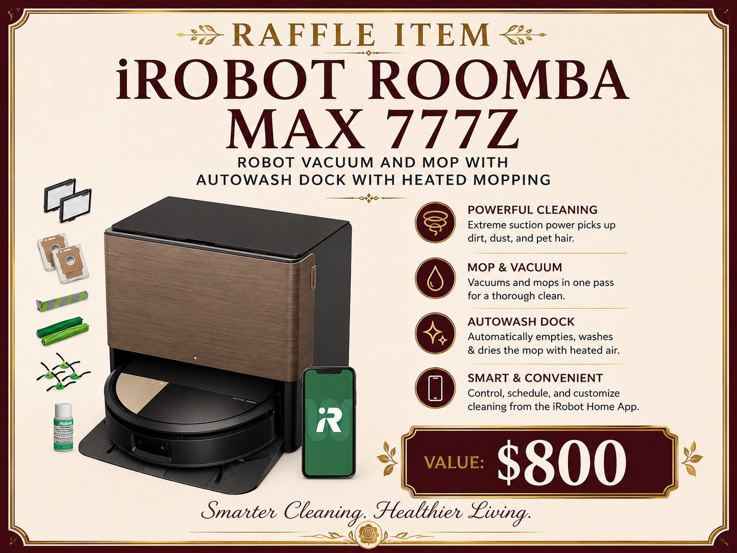 iRobot Roomba Max 777z — raffle prize sheet