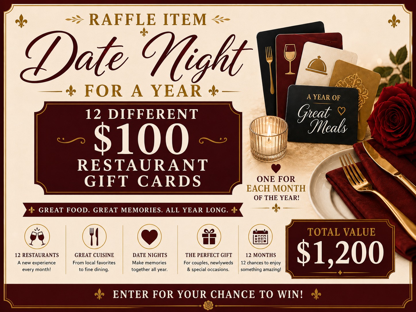 Date Night for a Year — raffle prize sheet