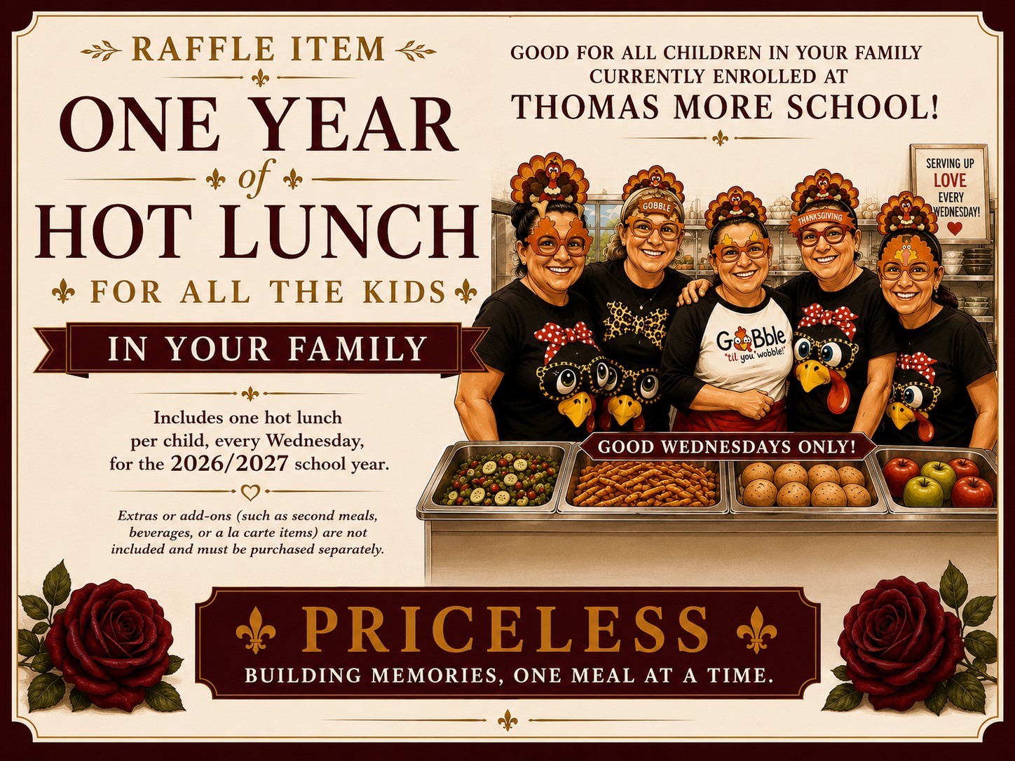 One Year of Hot Lunch for All the Kids in Your Family — raffle prize sheet