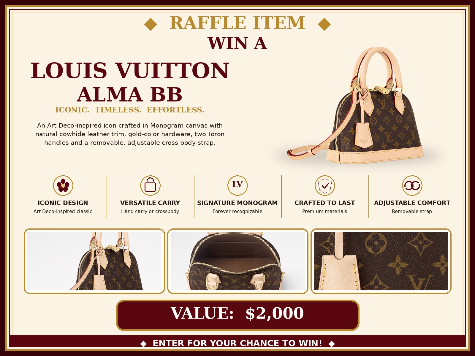 Louis Vuitton Speedy Bandoulière 25 — raffle prize sheet