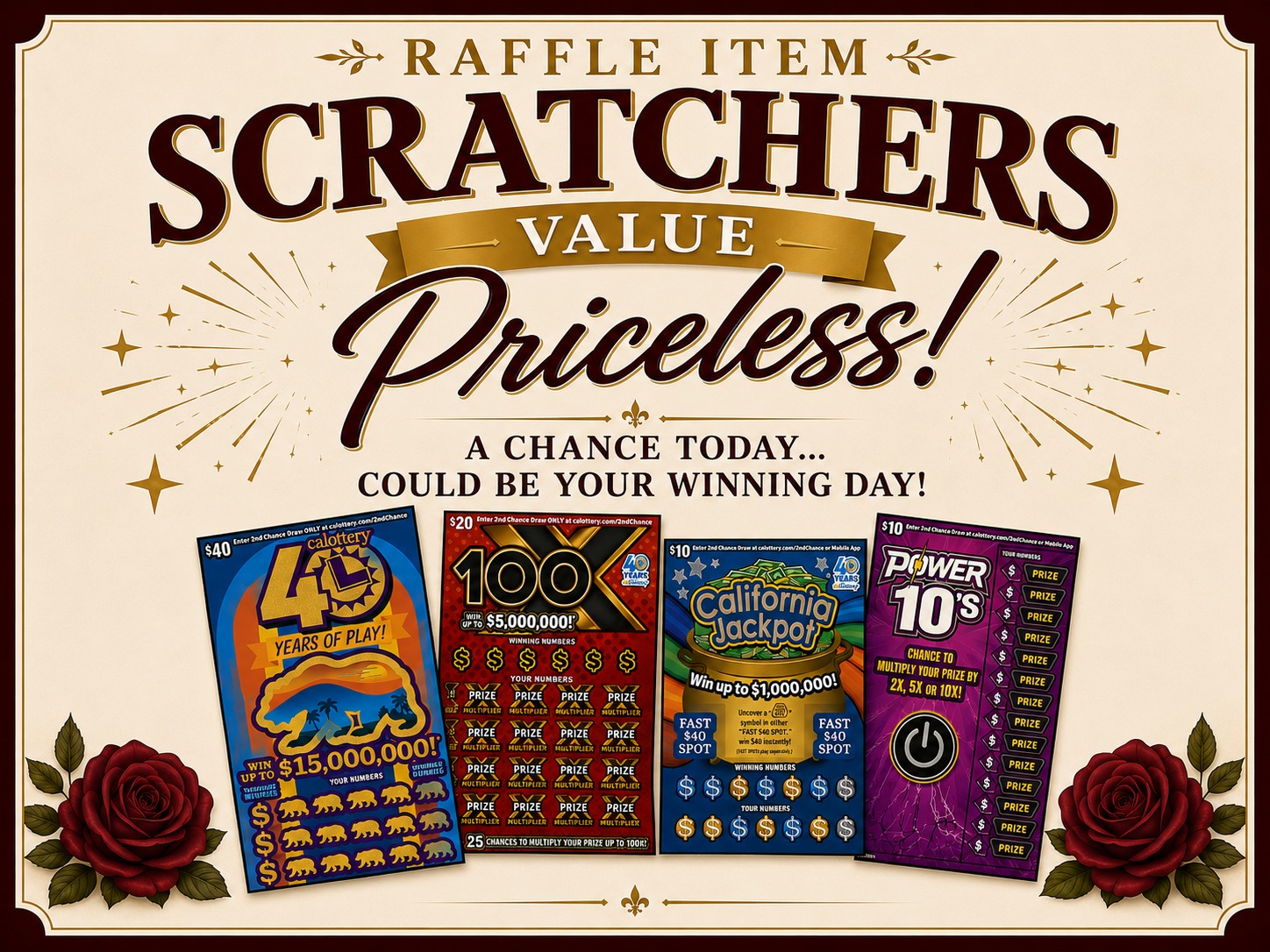 California Lottery Scratchers — raffle prize sheet
