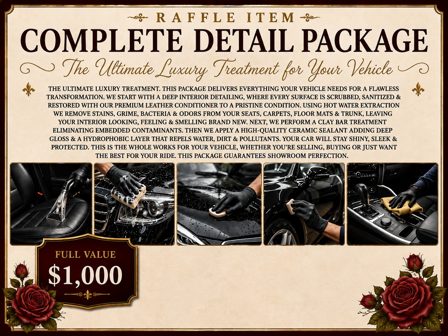 Complete Auto Detail Package — raffle prize sheet